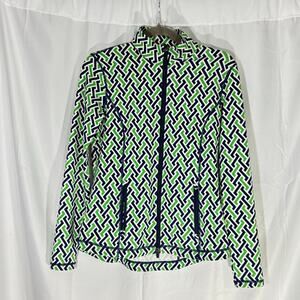 J. McLaughlin Zip Billie Jacket Navy White Green Small Full-Zip Active Outdoor